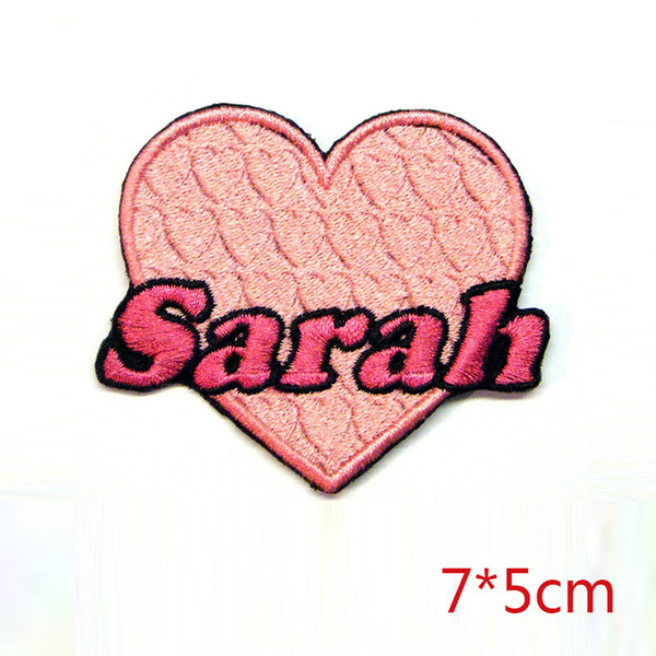 New arrival Sarah in your pink heart customed embroidered iron on backing patch DIY apparel accessories fabric sewing