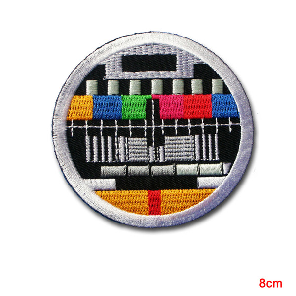 Retro TV Test Patch Iron on Vintage Biker Television Sew Badge DIY Embroidered classics television signal