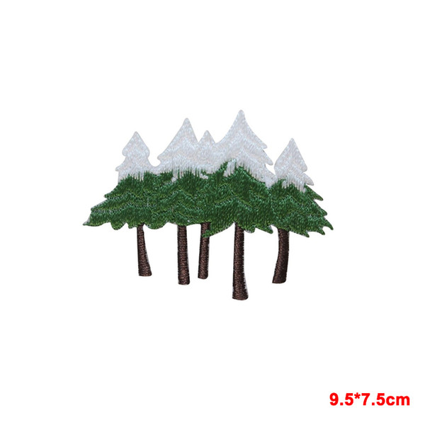 Snow Capped Pine Trees Christmas Embroidered Iron On Applique Patch Stickers Appliques DIY Stripes Badge Patches