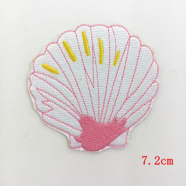 Iron On Embroidered Applique Patch Pink Shimmery Sea Shell patch for Beach Jacket T-shirt Racing Sport patches