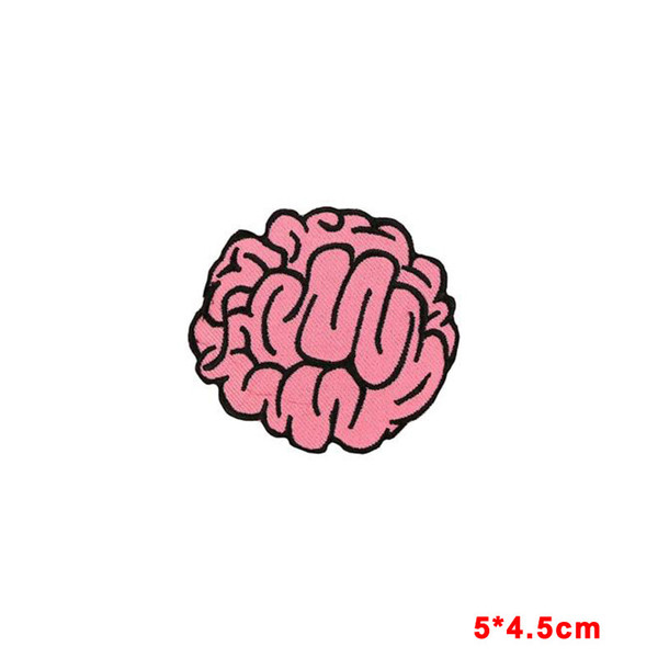 Graphic designing kawaii biker applique brain shape embroidery iron on sew on patches for fabric applique decoration