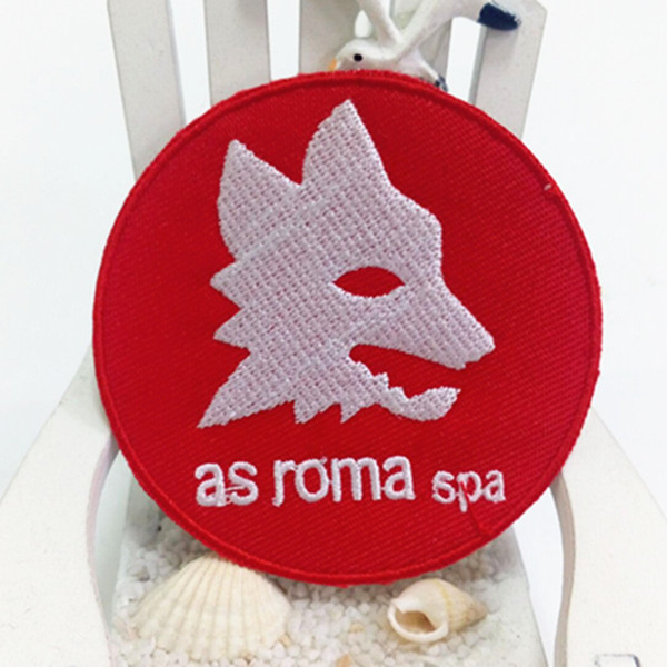 Wolf head in white Roma Spa red background embroidered iron on patch DIY Apparel Accessories for Backpack trouser