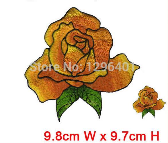 Yellow flower 12pcs/lot good quality low price professional emb patch hot cut border Iron on customized DIY Apparel Accessories