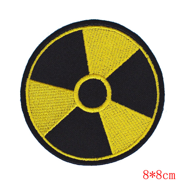 Round radioactive nuclear logo dangerous and damage embroidery iron on patch badge applique DIY Apparel Accessories