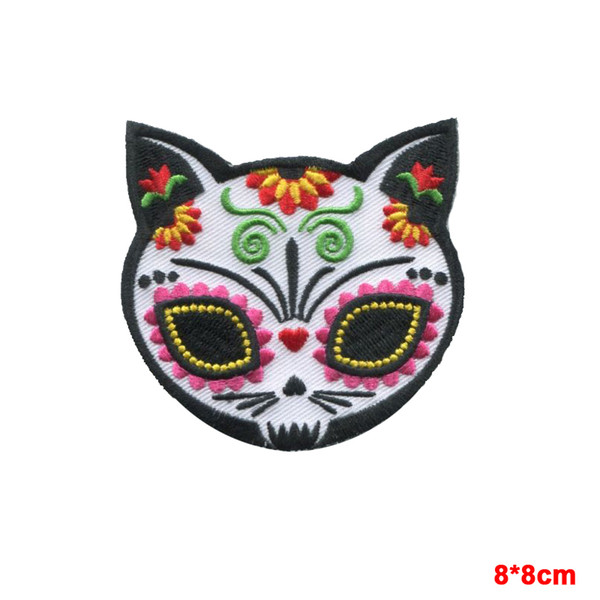 CAT SUGAR SKULL Gato Muerto IRON-ON PATCH day of the dead dia de los muertos patch For Clothes Girls Boys Iron On Patches