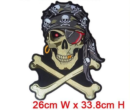 Skull biker motorcycle patches computer embroidered big size cool patcg iron on embroidery factory in china can be custom