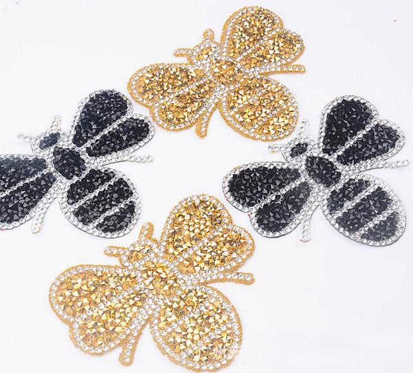 1pcs Sparkling Rhinestone Cartoon animal BEE Pattern Clothes Patches Fashion Sequined DIY Appliques Bling Iron-on Patches