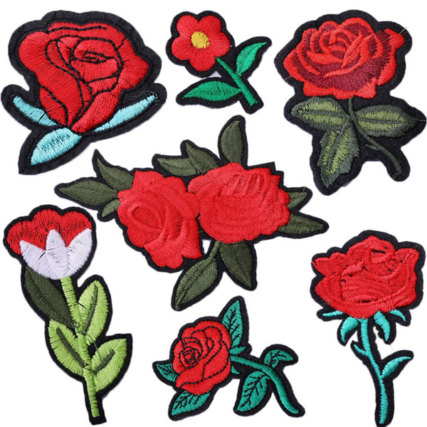 New Arrival Rose Flower Patches Embroidery Applique Clothes Sewing Patch DIY Badge Patch Accessories Shirt Decorative DIY Patches H481Q