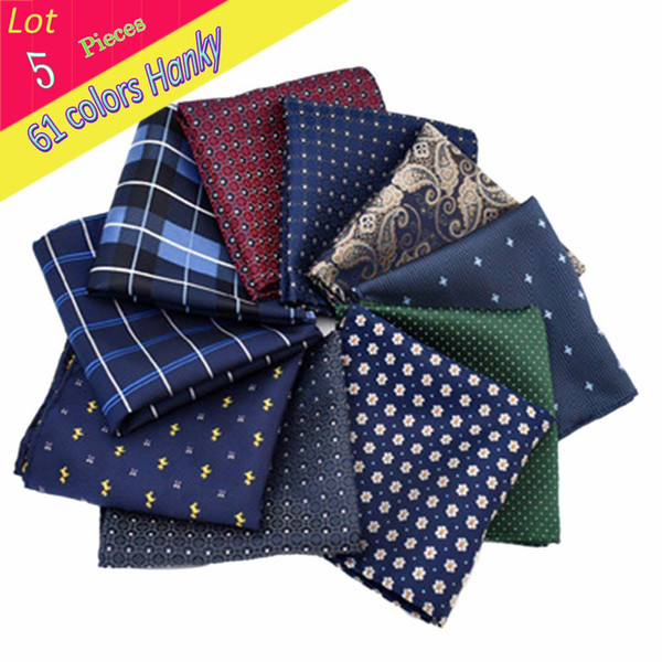 (5pcs /Lot )Men 'S Luxury Polyester Silk Handkerchief Flower Dots Stripe Pocket Square Hanky Party Christmas Chest Towel