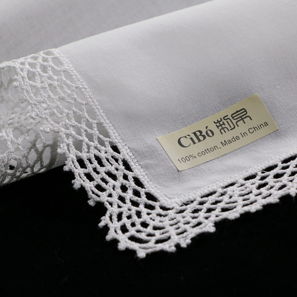 D001:White premium cotton lace handkerchiefs 12 piece/pack blank crochet hankies for women/ladies wedding gift