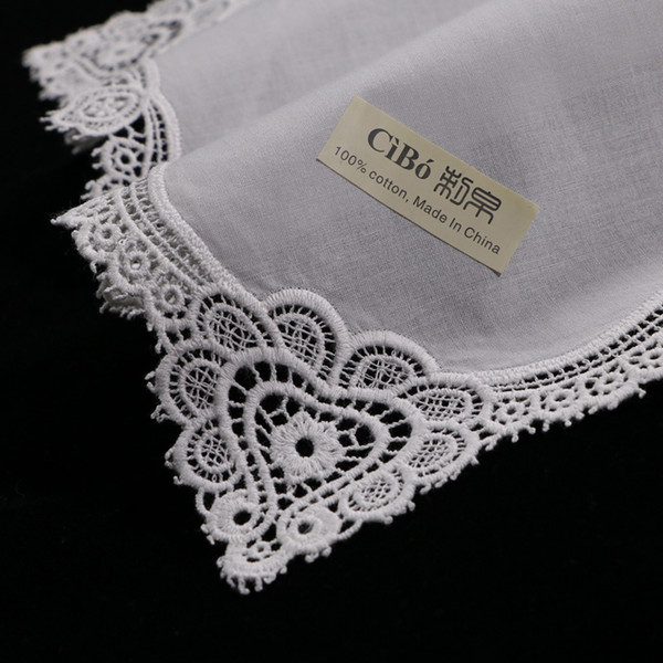 A004:White premium cotton lace handkerchiefs 12 piece/pack blank crochet hankies for women/ladies wedding handkerchief