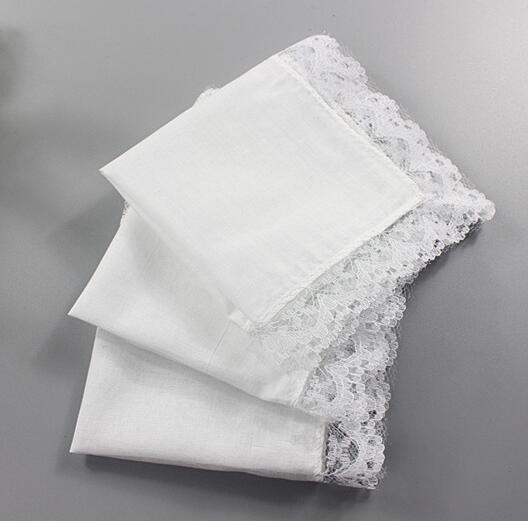 Pure White Hankerchiefs with Lace Plain DIY Print Draw Hankies Cotton Handkerchiefs Pocket Square 23*25 cm