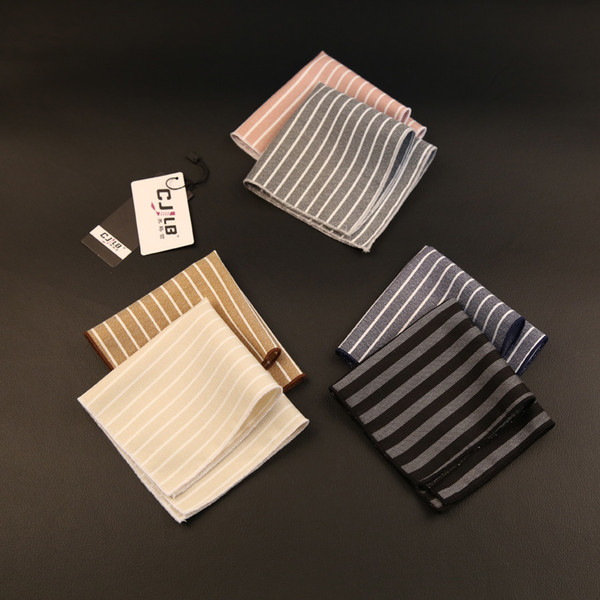 10pcs /Lot 19color New Korean Fashion Designer High Quality Mens Pocket Square Handkerchief Cotton Striped 22x22cm For Wedding