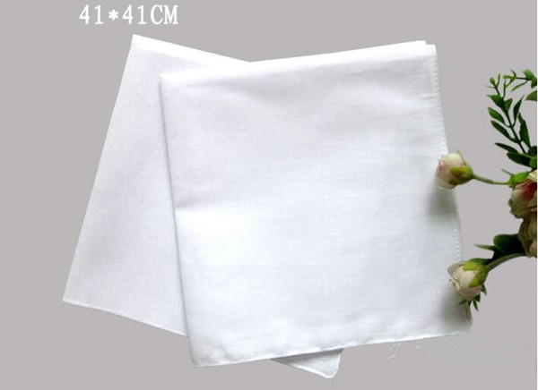 Pure White Hankerchiefs 100% Cotton Handkerchiefs Women Men 41cm*41cm Pocket Square Wedding Plain DIY Print Draw Hankie