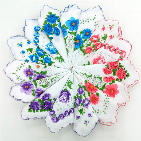 Home Textiles hot 100% Cotton Handkerchief Cutter Ladies Handkerchief Craft Vintage Hanky Floral Wedding Handkerchief 30*30cm Random Color S