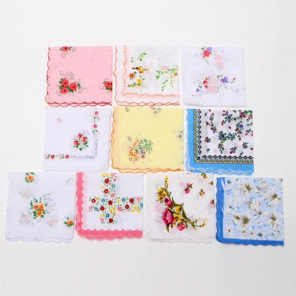 12Pcs/lot Mixed Floral Handkerchiefs Ladies Women Hankies Imperfect Cotton Hanky Flower Quadrate Hankies Wholesale Useful