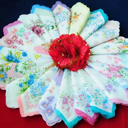 Wholesale-New Lot 30 Pieces Cutter Ladies Craft Vintage Hanky Floral Handkerchief Free Shipping