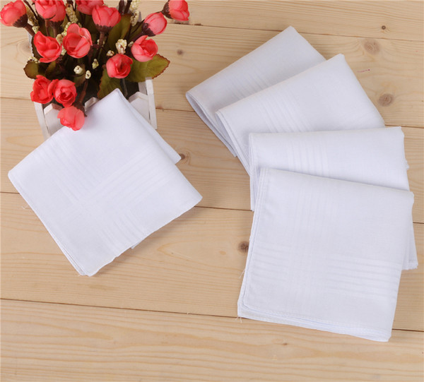 120 pcs/lot Male White Handkerchiefs Cotton Satin Table Handkerchief Super Soft Whitest Pocket Towboats Squares 40cm for Banquet Party Use