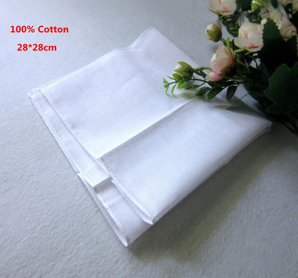 100% Cotton Male Table Satin Handkerchief Pure White Hankerchiefs Cotton Towel Mens Suit Pocket Square Handkerchief whitest 100pcs/lot SF34