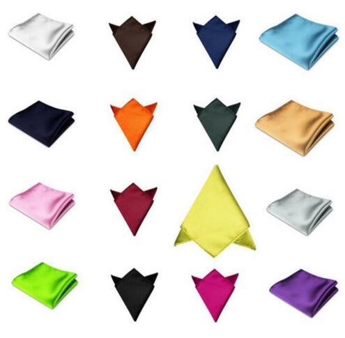 Mens Satin Solid Plain Color Handkerchief Wedding Party Hanky Pocket Square Handkerchief