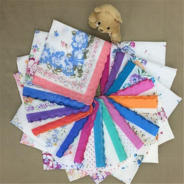 New Handkerchief Cotton printed cotton floral handkerchief small floral handkerchief colored crescent edge white free shipping