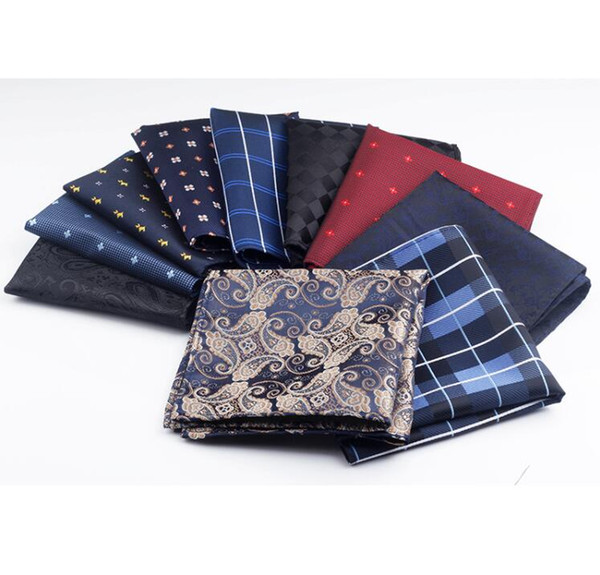 New 10 Colors Handkerchiefs Woven Plaid Paisly Striped Hanky Men's Business Casual Square Pockets Handkerchief Wedding Hankies