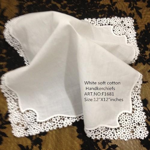 Set of 12 Home Textiles White Ladies Handkerchief 12 inch Embroidered crochet lace edges hankies hankyFor Bridal Gifts