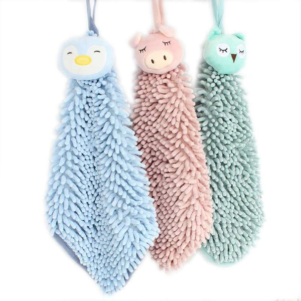 Animal Hand Towel cute Cartoon Handkerchief chenille Microfiber Wash Towel Can Be Hung Kitchen used Dry Your Hands Quickly