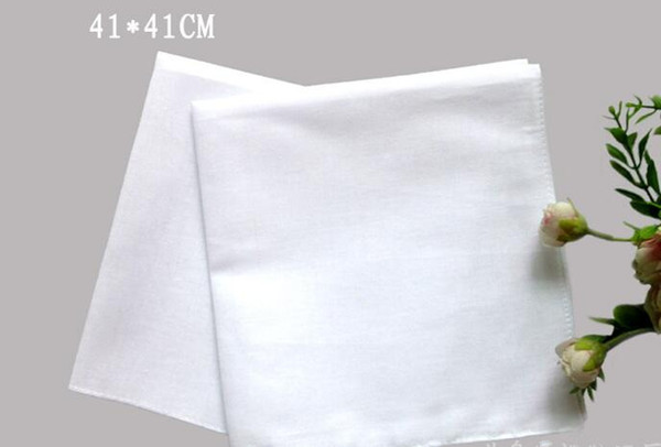 Pure White Hankerchiefs 100% Cotton Handkerchiefs Women Men 41cm*41cm Pocket Square Wedding Plain DIY Print Draw Hankie