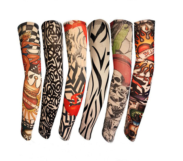 New Multi style Elastic Tattoo Sleeves Riding UV Care Cool Printed Sunscreen Arm Protection Glove Fake Temporary Tattoo for Men Women