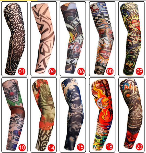 Fashion Elastic Tattoo Sleeves Riding UV Care Cool Printed Sun-proof Arm Protection Glove Fake Temporary Tattoos