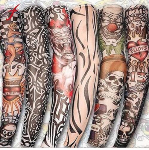 Multi style 100% Nylon elastic Fake temporary tattoo sleeve designs body Arm stockings tatoo for cool men women DHL Free shipping