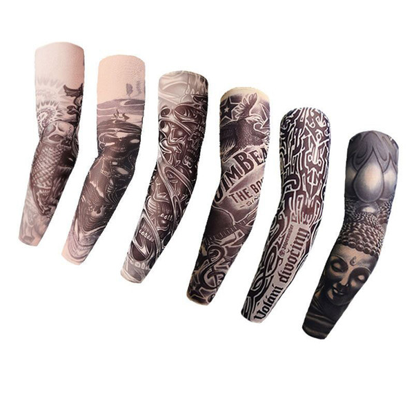 Outdoor Sports Elastic Breathable Skins Arm Warmer Protective Sleeves Men Seamless 40cm Length Nylon Printing Tattoo Sleeves DH0707 T03