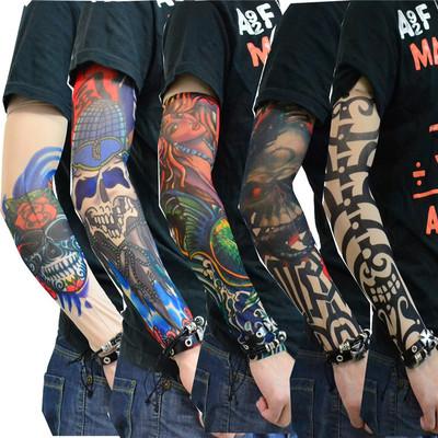 Cheapest Tattoo stretch arm sleeve for men women Outdoor Sport Riding sleeves sunscreen UV protection Elbow armband fashion hip-hop sleeves