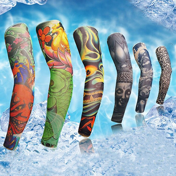 Men Boy Seamless Nylon Tattoo Sleeves Printing Elastic Breathable Sport Lengthen Skins Fake Tattoo Arm Warmer Protective Sleeves DH0705 T03