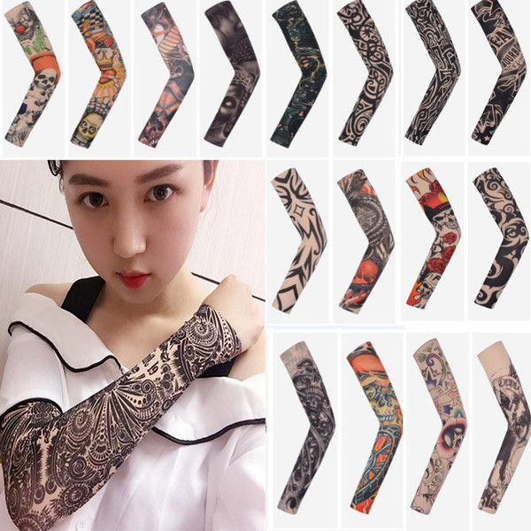 Arts Fake Fake Temporary Tattoo Arm Sunscreen Sleeves Body Arm Sleeve For Unisex Protective Sleeve Design Tiger Crown Heart Skull WX9-1107