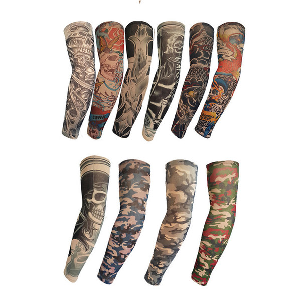 1PC Fake Tattoo Arm Warmers Cycling Sleeves Nylon Men Women Kid Fashion UV Sun Protection Outdoor Driving Arm Sleeves