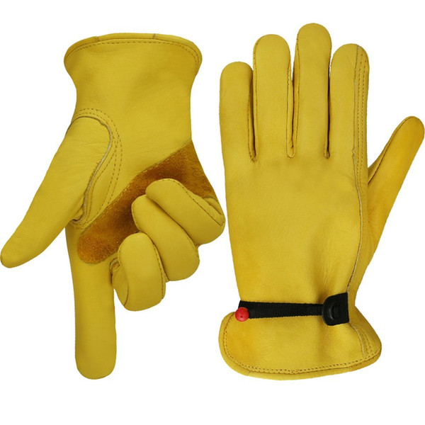 Work Leather Gardening Glove with Ball and Tape Wrist Closure, Garden Gloves,Flex & Good Grip for Logging/Wood Cutting/Forest Work/Driving -