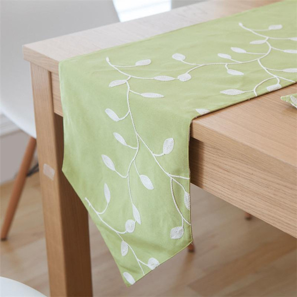 BZ373 Simple green embroidered table runner leaves pattern home tea table TV cabinet dust proof covers high quality