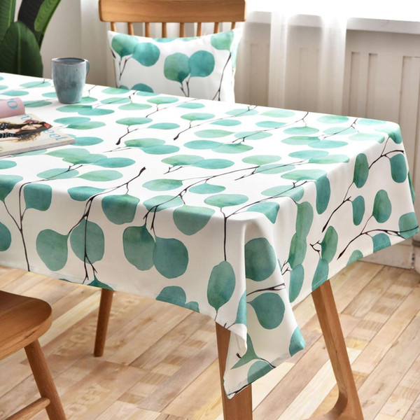 Upscale Green Leaves Geometry Cotton Linen Tablecloth New Home Kitchen Decor Dinner Table Top Cover Wedding Party Table Runner