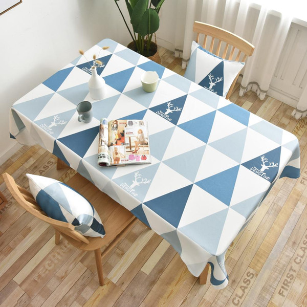 Upscale Blue Deer Geometry Cotton Linen Tablecloth New Home Kitchen Decor Dinner Table Top Cover Wedding Party Table Runner