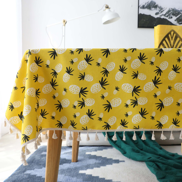 Handmade Boho Yellow pineapple Cotton Linen Tablecloth New Home Kitchen Decor Dinner Table Top Cover Wedding Party Table Runner