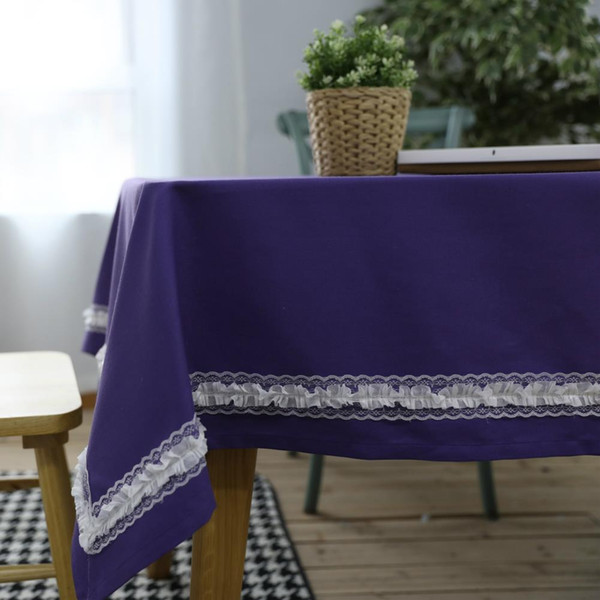 Handmade Nordic Purple White Lace Cotton Linen Tablecloth New Home Kitchen Decor Dinner Table Top Cover Wedding Party Table Runner