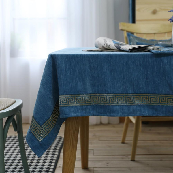 Upscale Luxury Blue Pattern Flannelette Tablecloth New Home Kitchen Decor Dinner Table Top Cover Wedding Party Table Runner