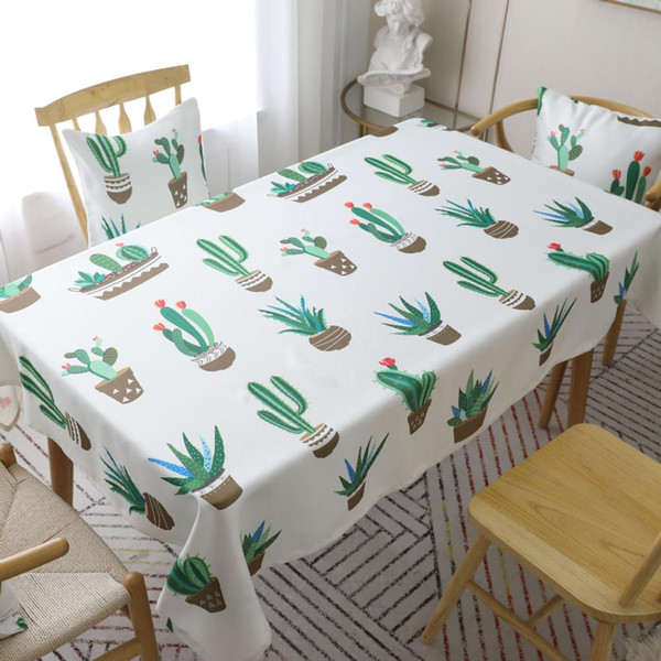 Upscale Fresh Green cactus Cotton Linen Tablecloth New Home Kitchen Decor Dinner Table Top Cover Wedding Party Table Runner