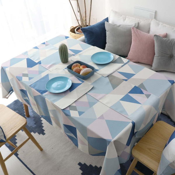 Upscale Blue Simple Geometry Cotton Linen Tablecloth New Home Kitchen Decor Dinner Table Top Cover Wedding Party Table Runner