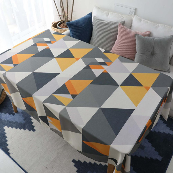 Upscale Yellow Grey Simple Geometry Cotton Linen Tablecloth New Home Kitchen Decor Dinner Table Top Cover Wedding Party Table Runner