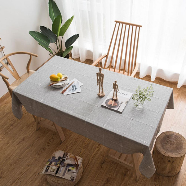 Upscale Grey Nordic Grid Cotton Linen Tablecloth New Home Kitchen Decor Dinner Table Top Cover Wedding Party Table Runner
