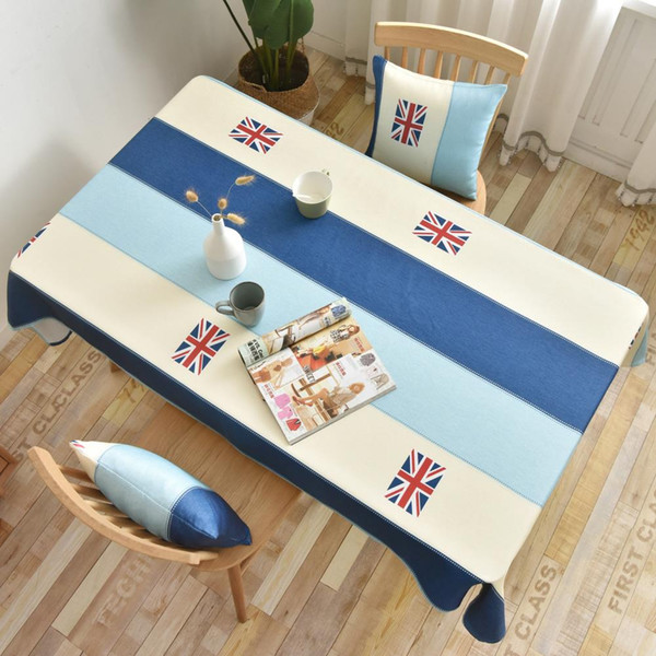 Upscale Blue Flag Geometry Cotton Linen Tablecloth New Home Kitchen Decor Dinner Table Top Cover Wedding Party Table Runner