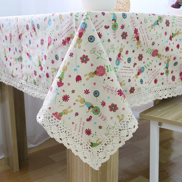 Handmade Easter Bunny Cotton Linen Tablecloth New Home Kitchen Decor Dinner Table Top Cover Wedding Party Table Runner
